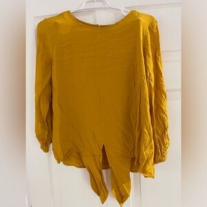 LOFT Yellow Puff Sleeve Tie Front Blouse